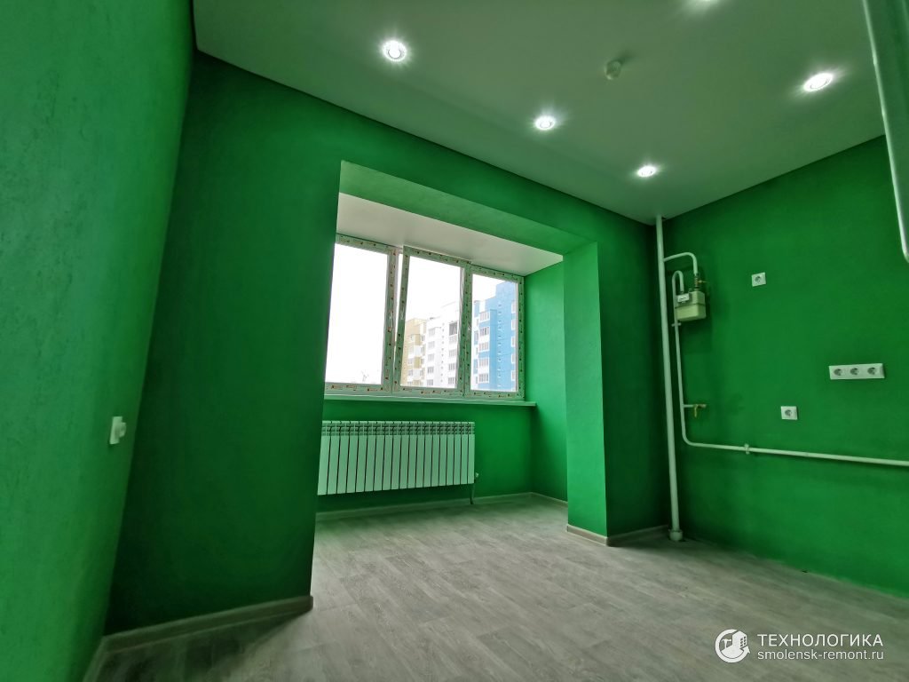 Яркий ремонт квартиры «под ключ», кухня в зеленых тонах