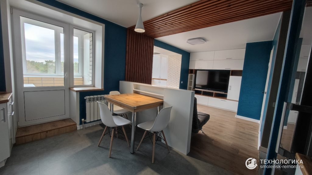 Дизайнерский ремонт квартиры-студии в Красном Бору, Зонирование брусом